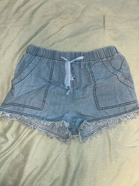 Light Blue Denim Frayed Hem Women's Shorts
